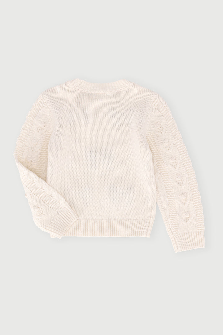 Pre-Girls Black Bow Cable Crean  Jersey - Cream