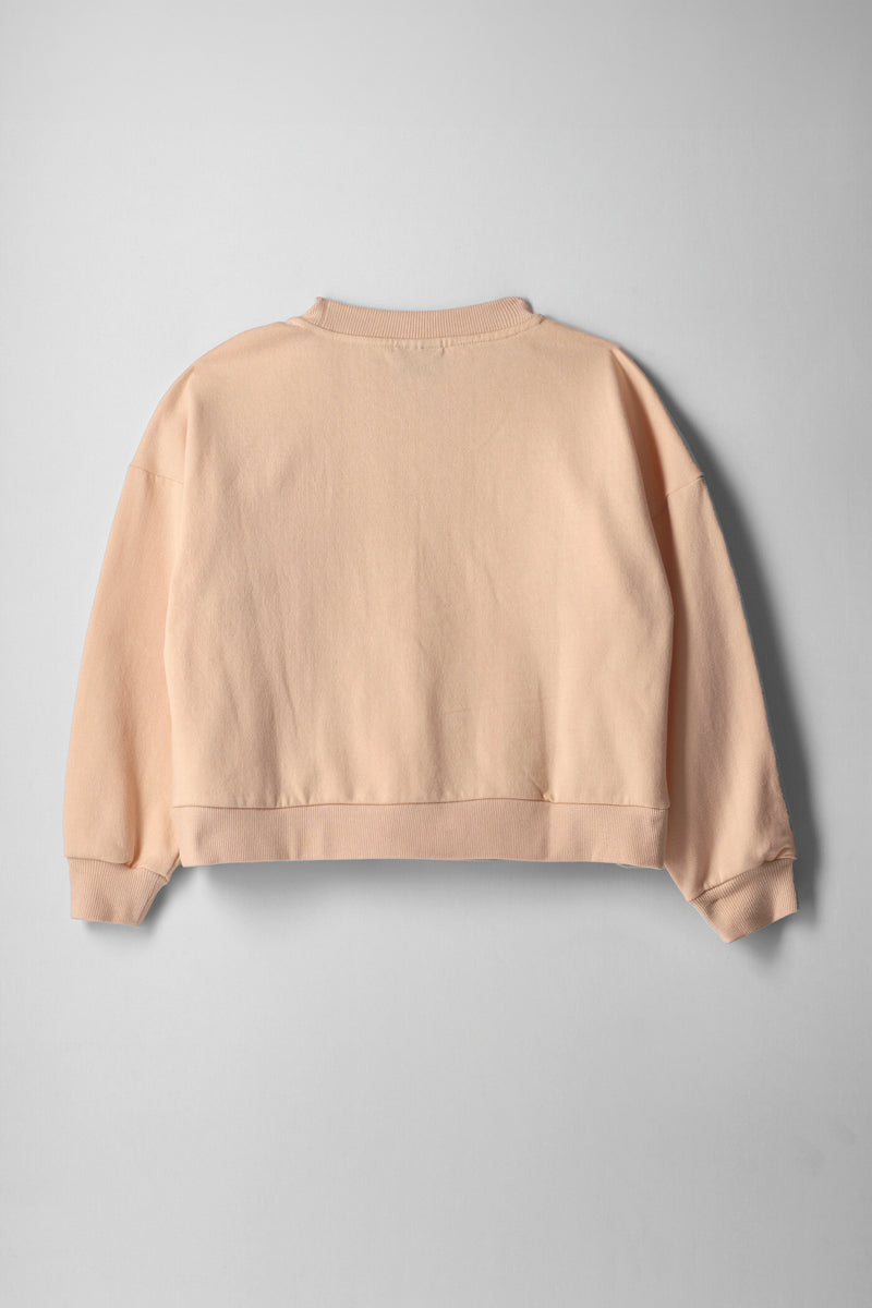 Girls Slogan Crew Pullover - Apricot