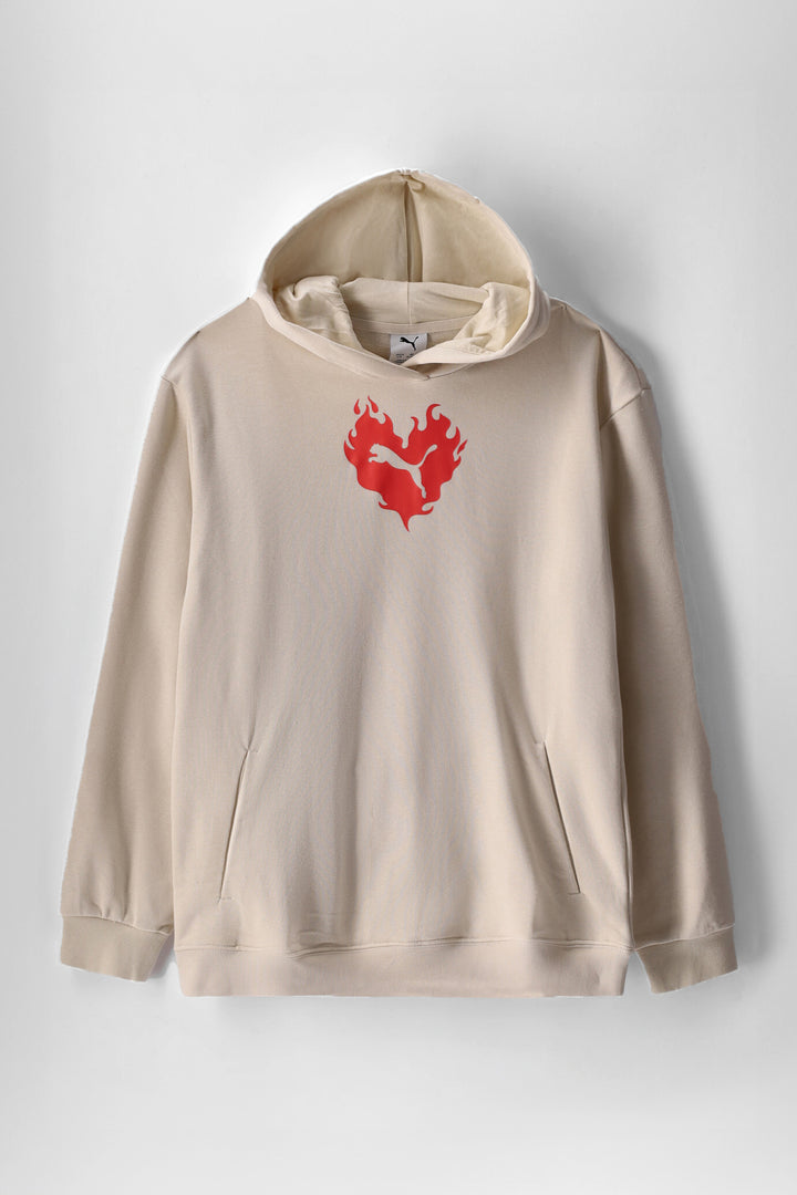Girls Flaming Love Hoodie - Stone