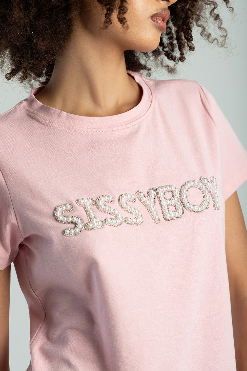 Rumours Regular Fit Pearl And Bling Logo Top - Pink