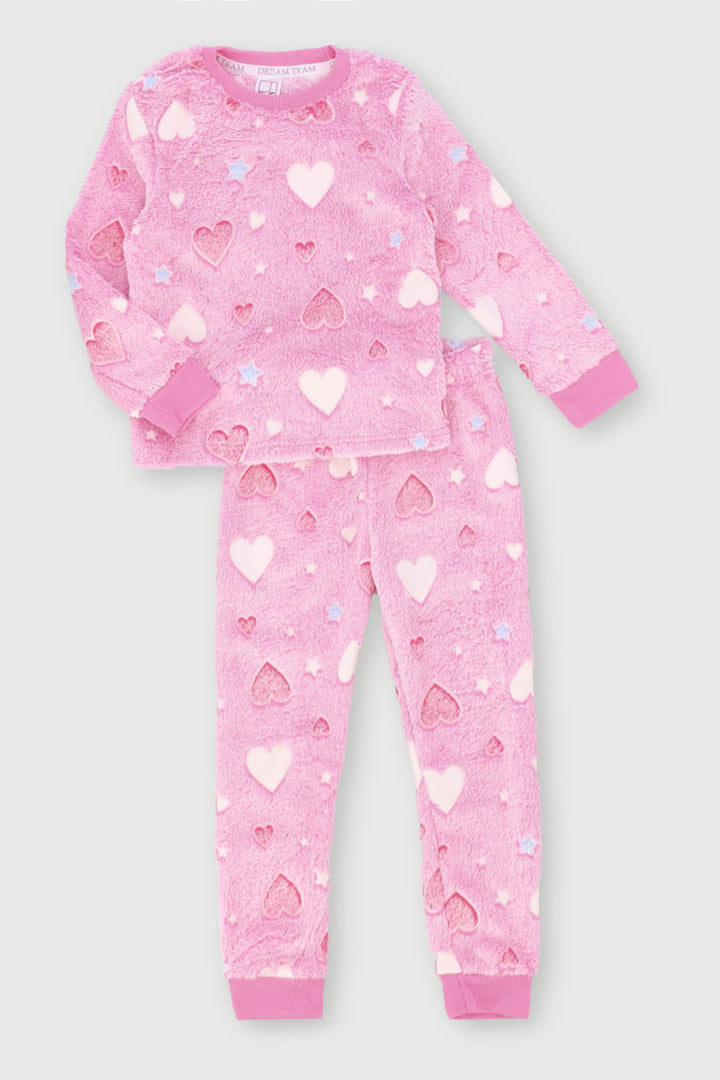 Pre-Girls Hearts & Stars Glow In The Dark Sleep Set - Pink