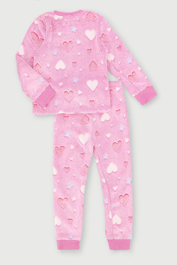 Pre-Girls Hearts & Stars Glow In The Dark Sleep Set - Pink