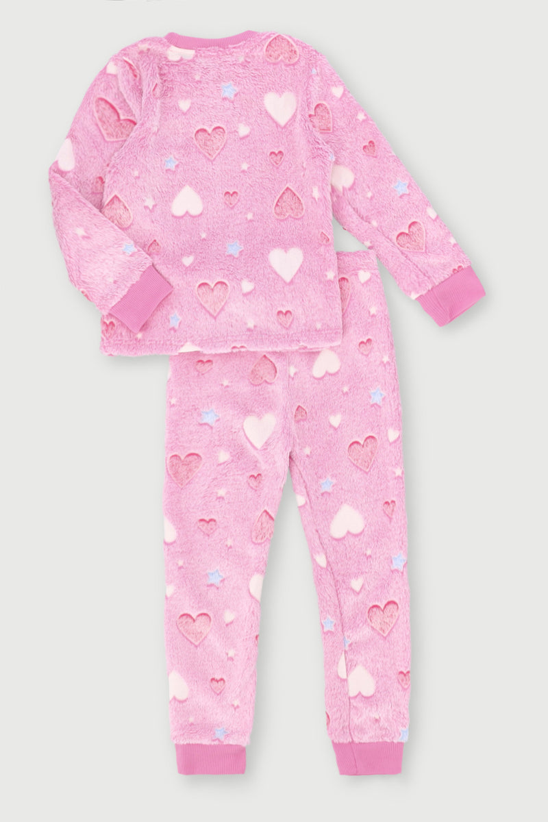 Pre-Girls Hearts & Stars Glow In The Dark Sleep Set - Pink