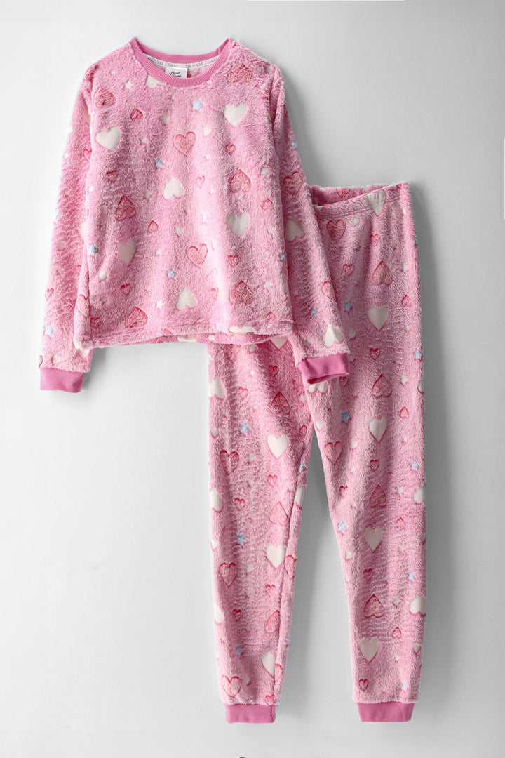 Girls Hearts Glow In The Dark Sleep Set - Pink