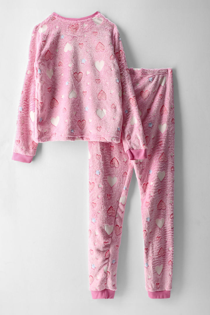 Girls Hearts Glow In The Dark Sleep Set - Pink