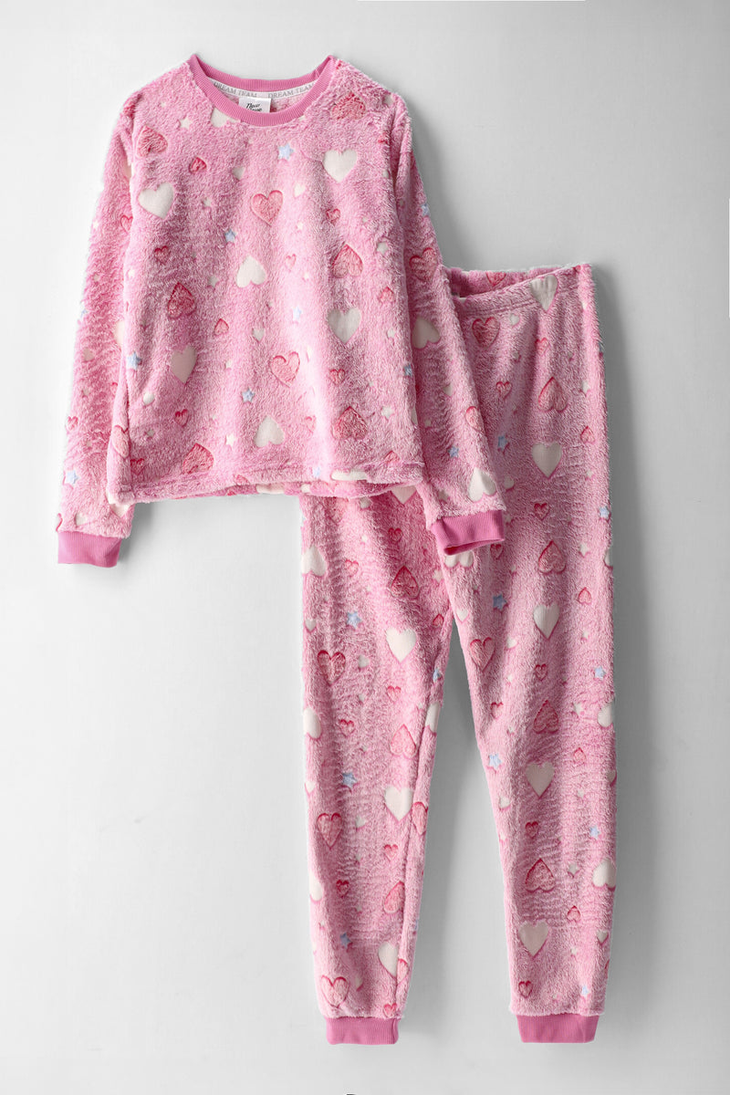 Girls Hearts Glow In The Dark Sleep Set - Pink