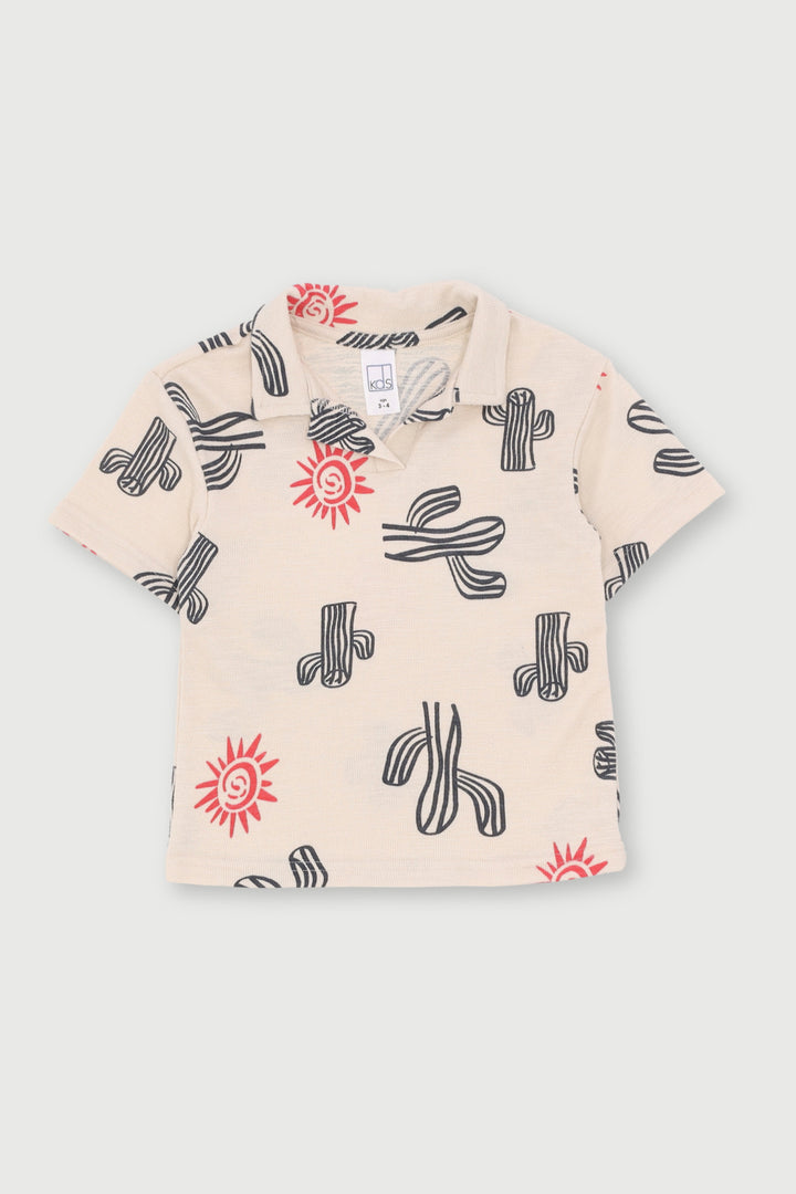 Pre- Boys Short Sleeve Cactus Terry Fleece Crew Top - Stone