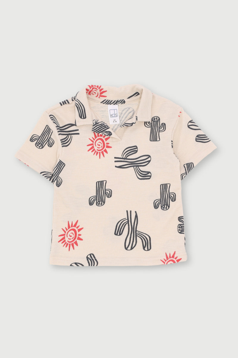 Pre- Boys Short Sleeve Cactus Terry Fleece Crew Top - Stone