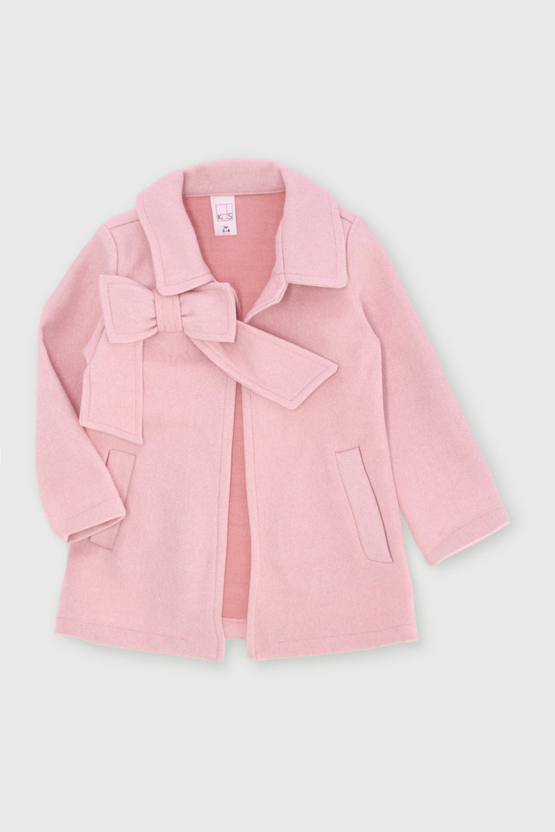 Pre-Girls Melton Bow Coat - Pink