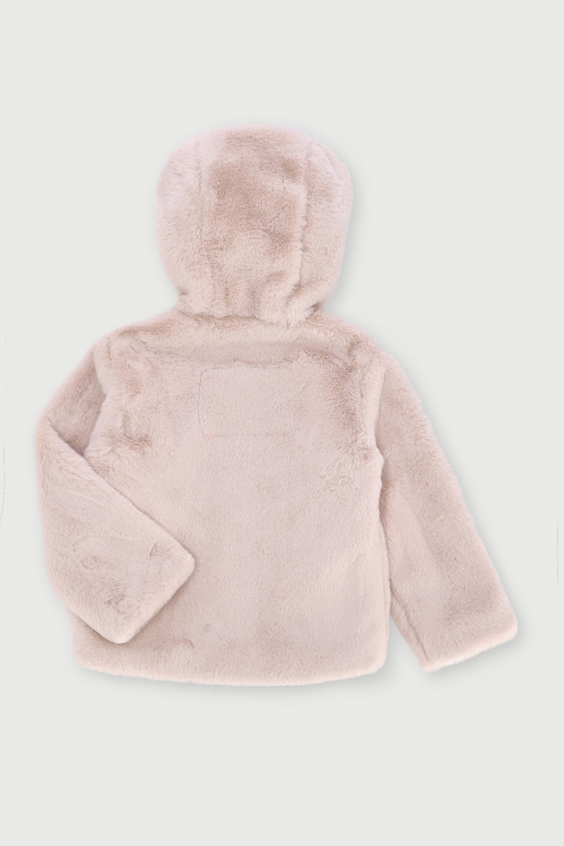 Pre-Girls Bunny Faux Fur Jacket - Stone/Light Pink