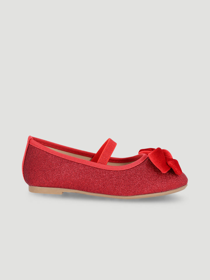 Pre-Girls Glitter Bow Pump - Red