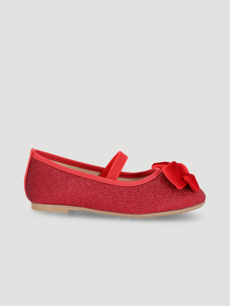 Pre-Girls Glitter Bow Pump - Red