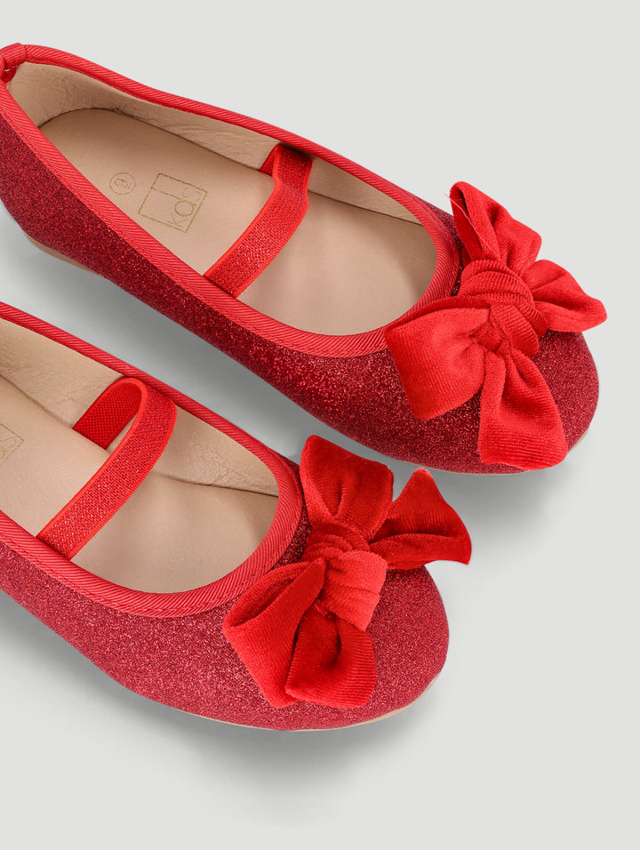 Pre-Girls Glitter Bow Pump - Red