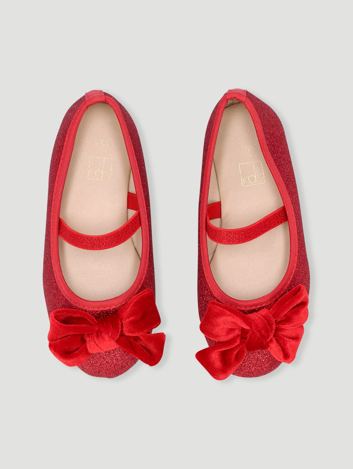 Pre-Girls Glitter Bow Pump - Red