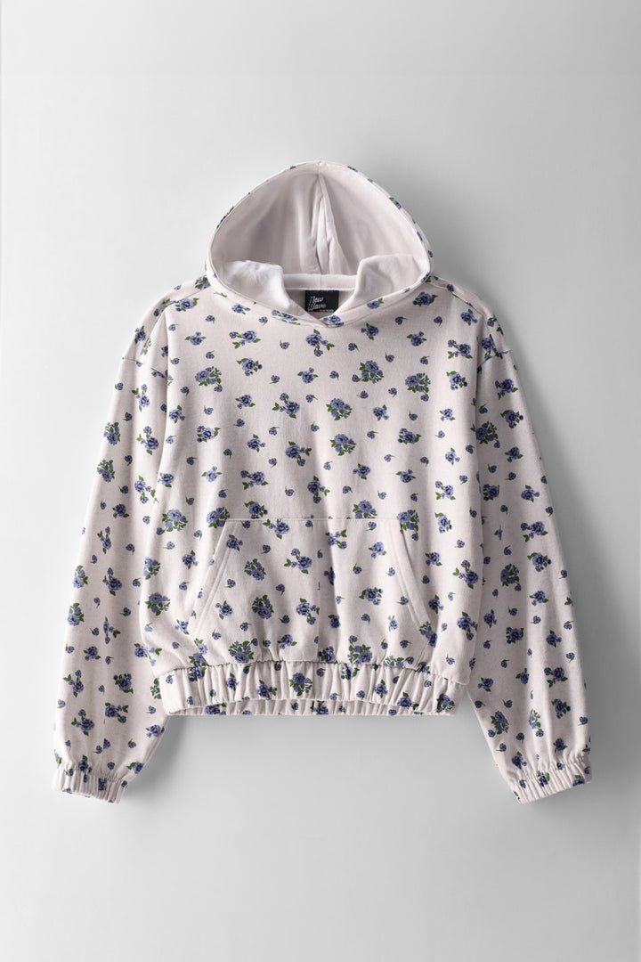 Girls Micro Floral Hoody - Grey
