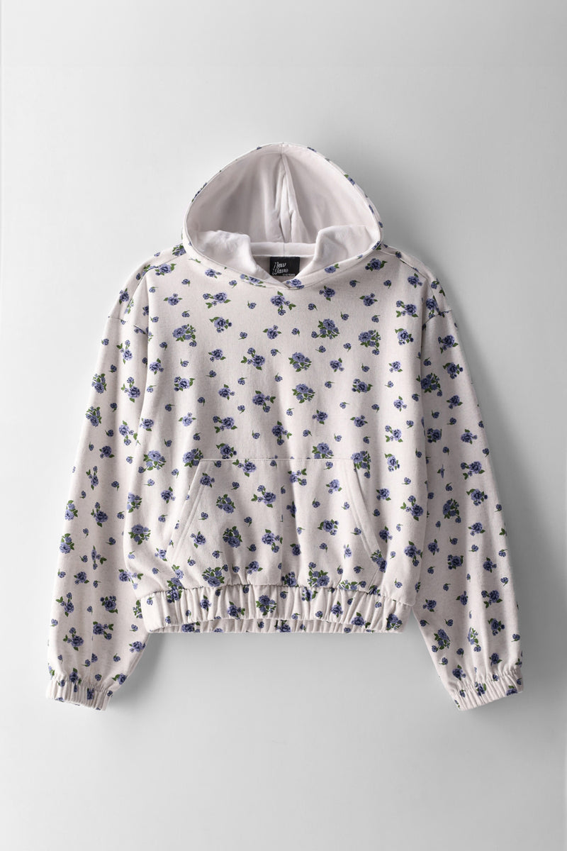 Girls Micro Floral Hoody - Grey