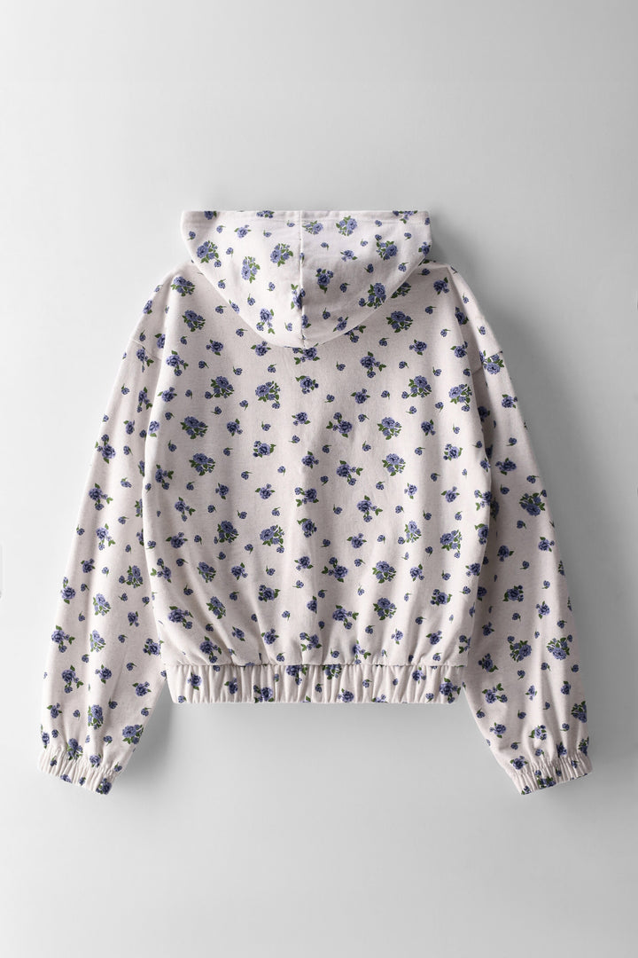 Girls Micro Floral Hoody - Grey