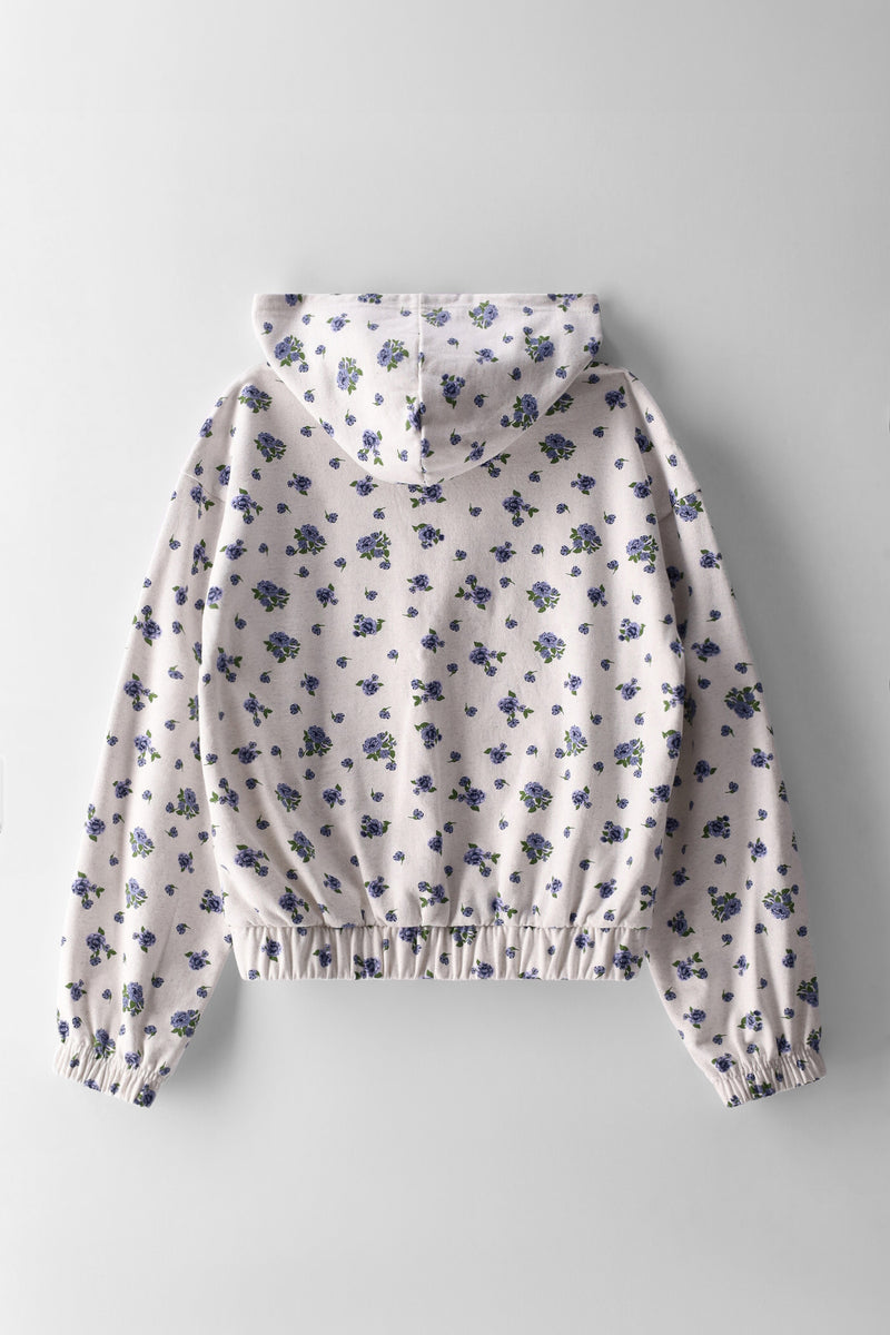 Girls Micro Floral Hoody - Grey