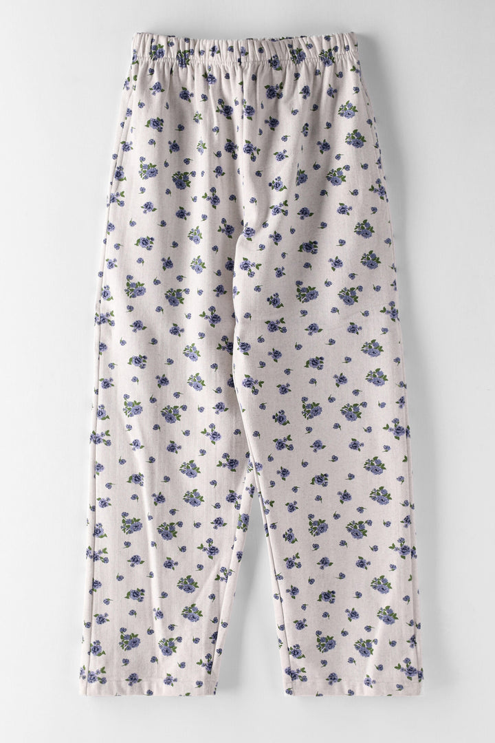 Girls Micro Floral Baggy Straight Leg Trackpant - Grey Melange
