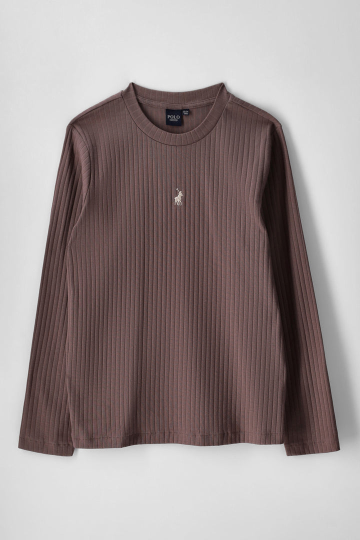 Girls Tessa Rib Long Sleeve Tee - Taupe