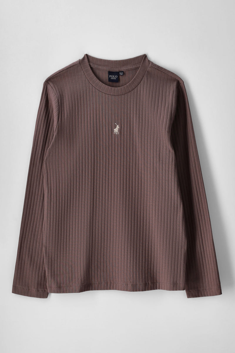 Girls Tessa Rib Long Sleeve Tee - Taupe