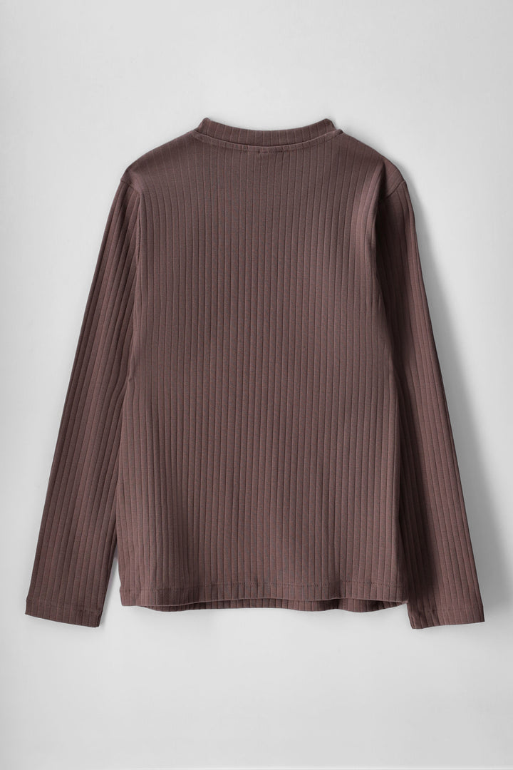 Girls Tessa Rib Long Sleeve Tee - Taupe