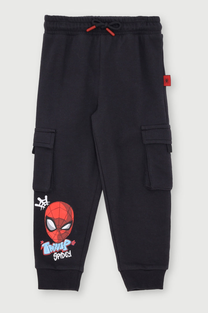 Pre- Boys V Day Cargo Pocket Spiderman Jogger - Black