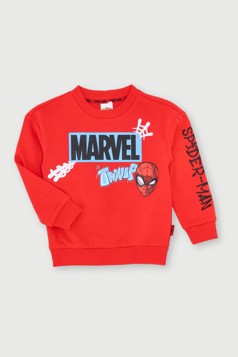 Pre- Boys V Day Spiderman Crew Top - Red