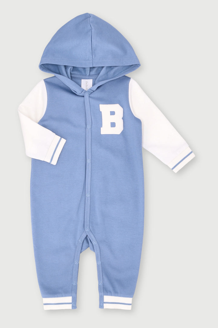 Baby Boys Hooded Slogan Brushed Sleepsuit - Acid Wash Blue