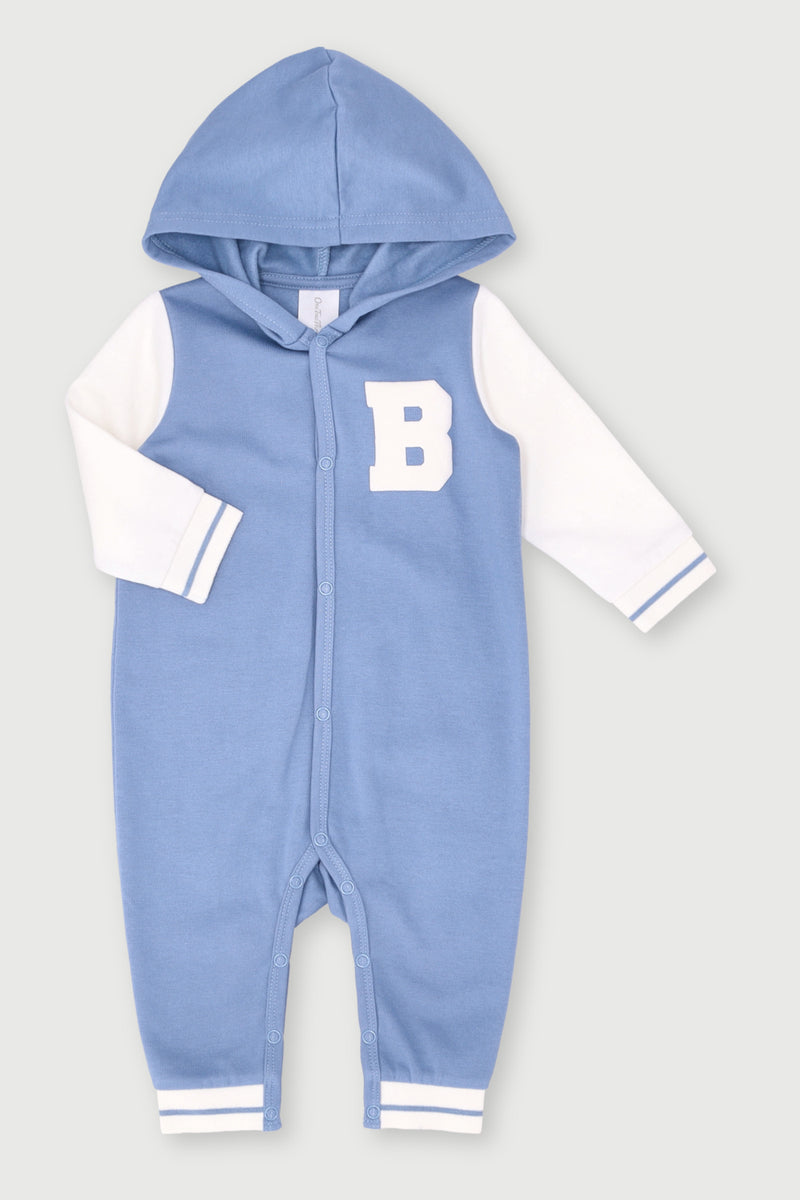 Baby Boys Hooded Slogan Brushed Sleepsuit - Acid Wash Blue