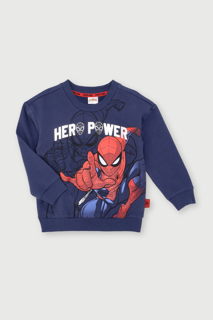 Pre- Boys Spiderman Crew Foil Top - Navy