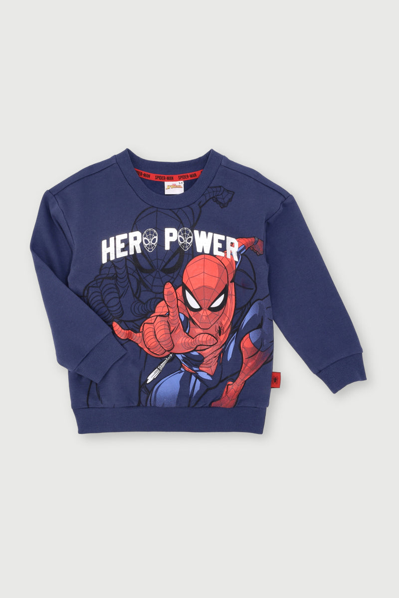 Pre- Boys Spiderman Crew Foil Top - Navy