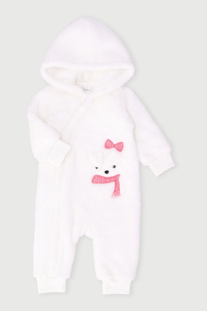 Baby Girls Hooded Sherpa Sleepsuit - White