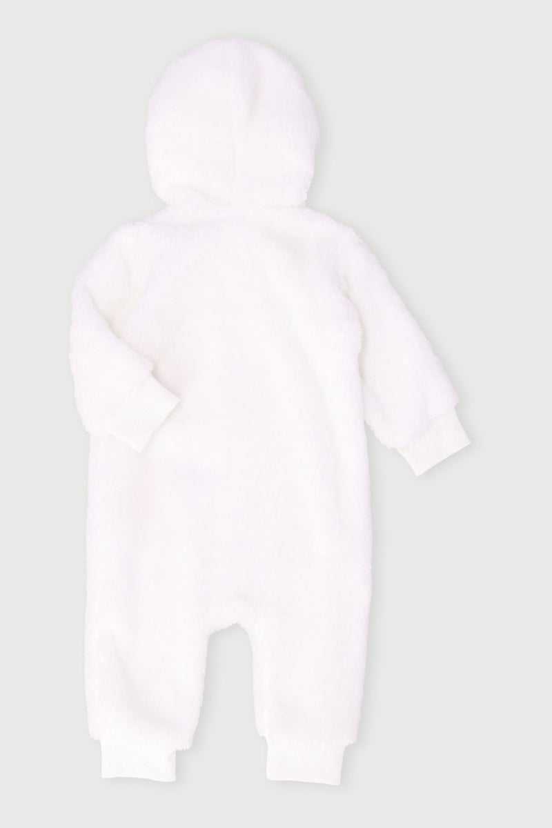 Baby Girls Hooded Sherpa Sleepsuit - White