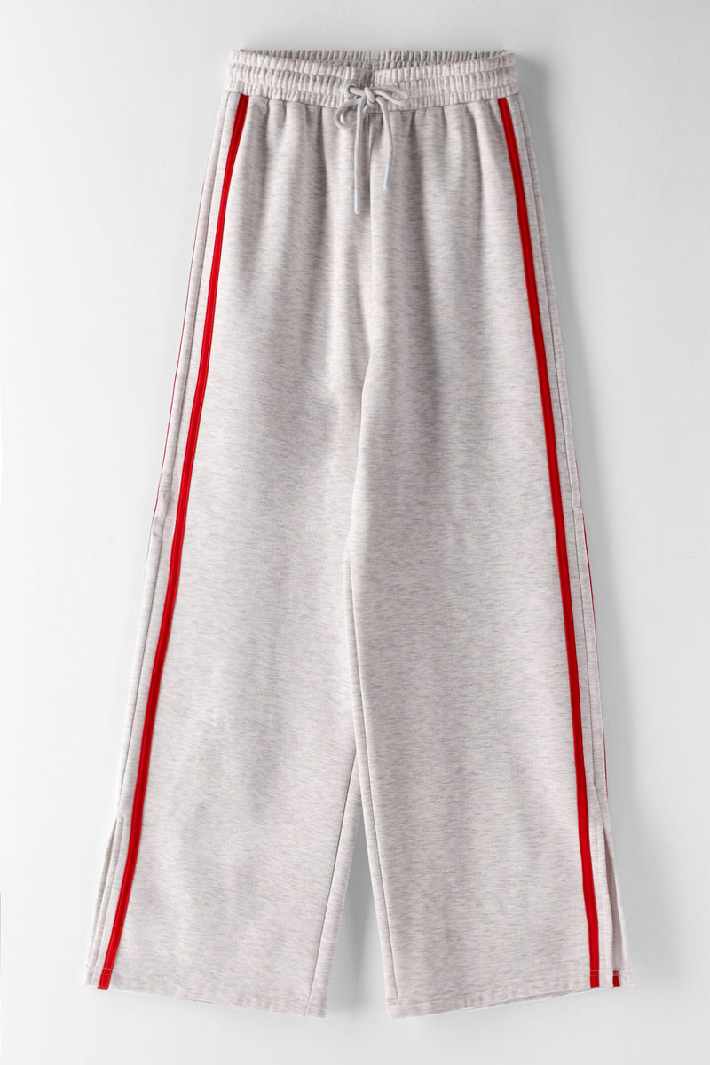 Girls Contrast Stripe Wide Leg Pant - Grey Melange