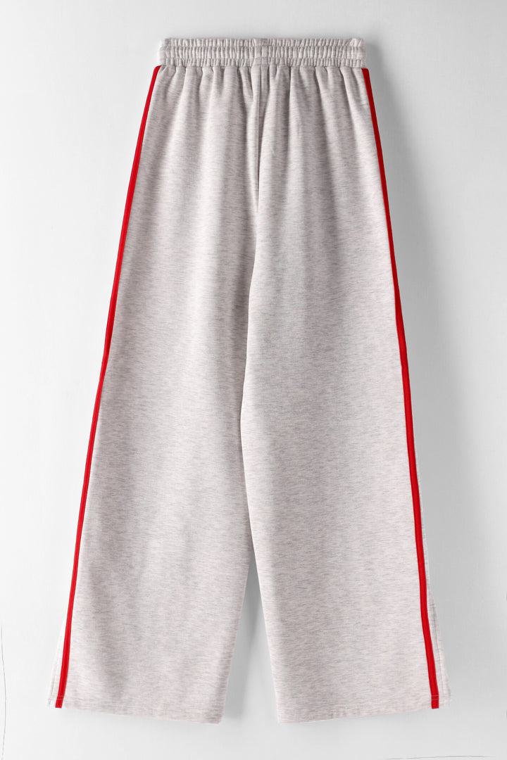 Girls Contrast Stripe Wide Leg Pant - Grey Melange