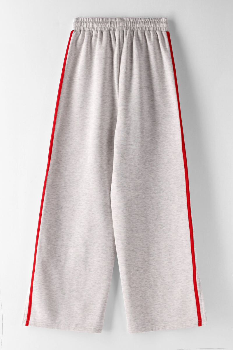 Girls Contrast Stripe Wide Leg Pant - Grey Melange
