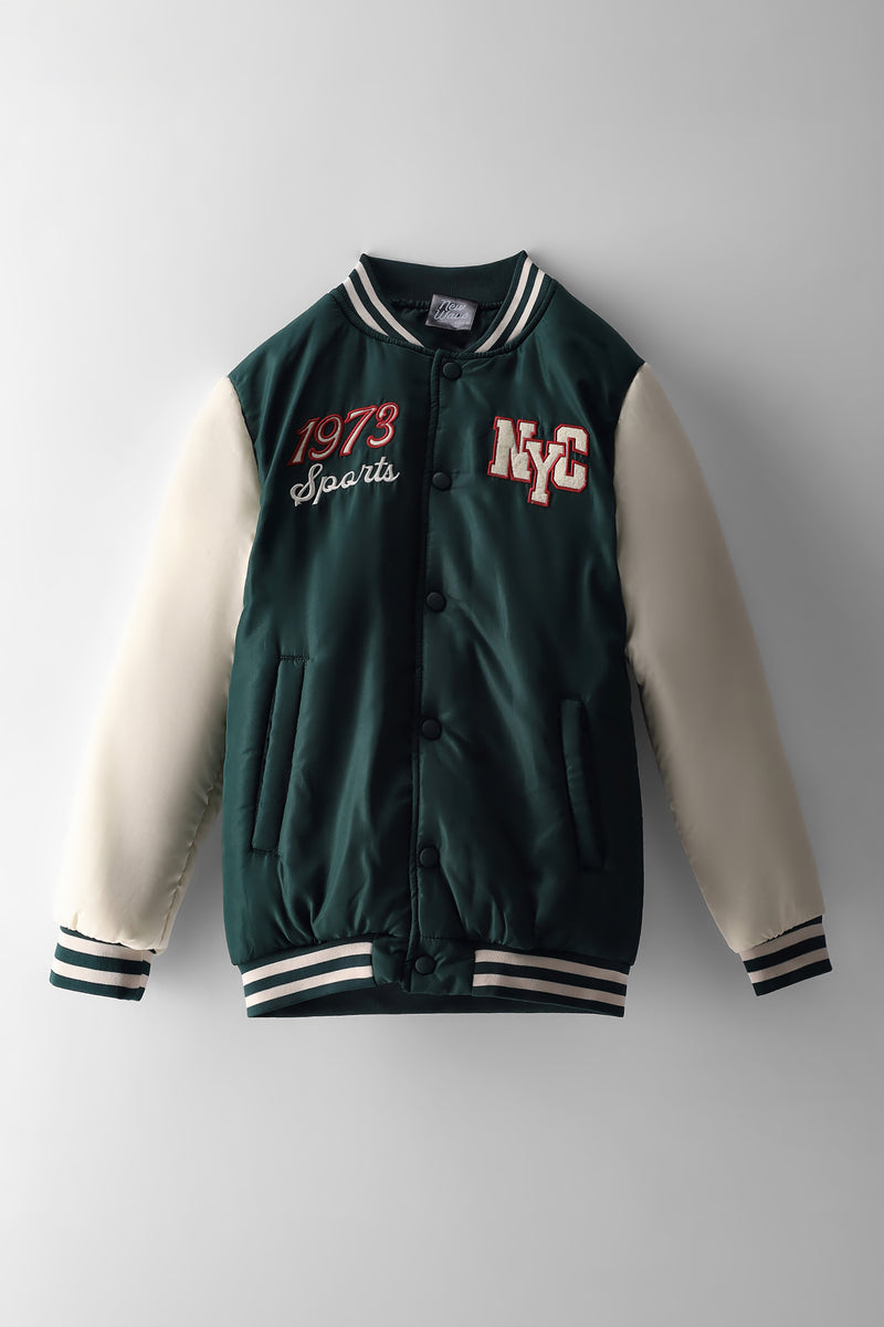 Boys Baseball Bomber Jacket - Dark Green