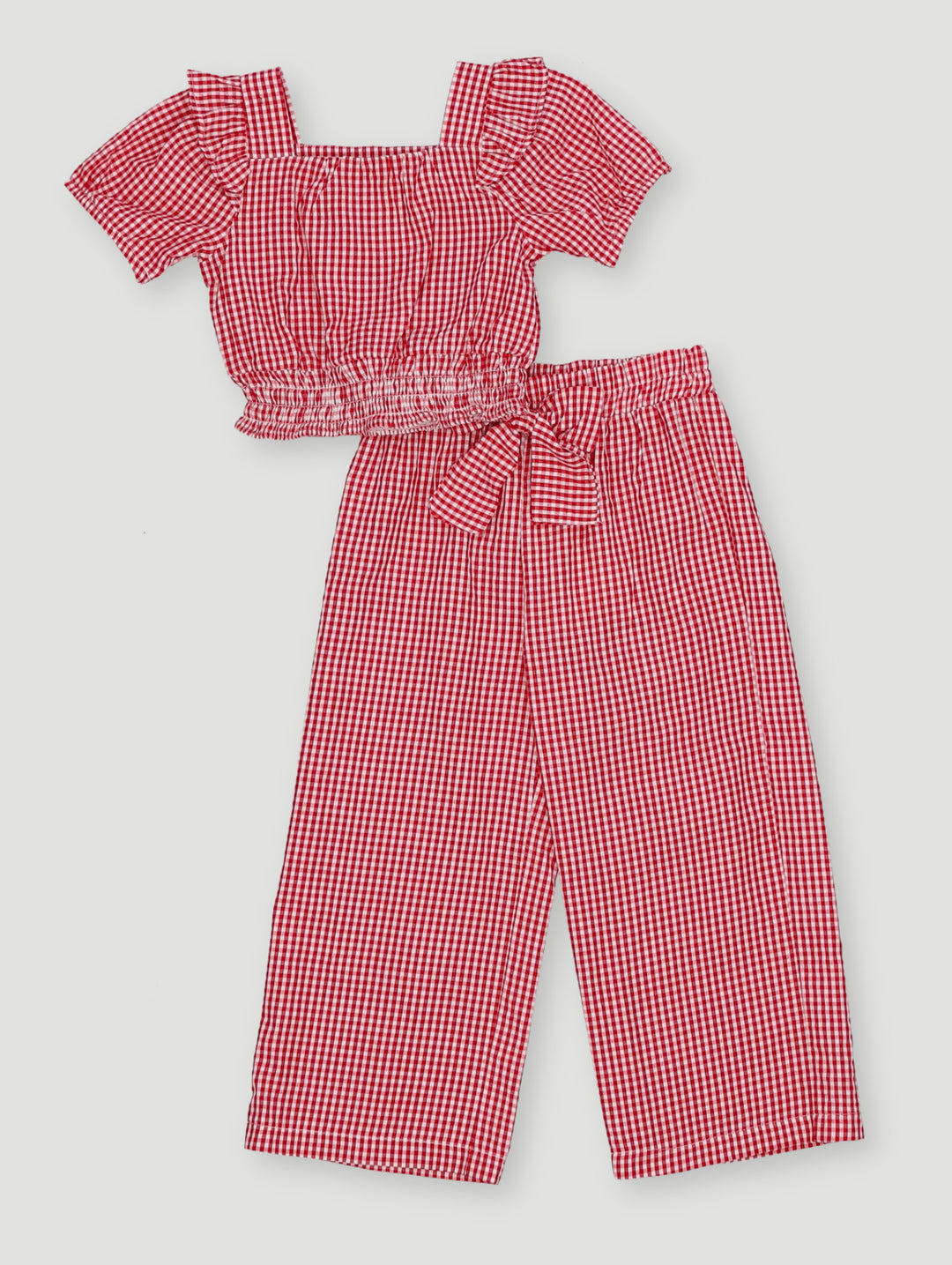 Pre- Girls Gingham Set - White/Red