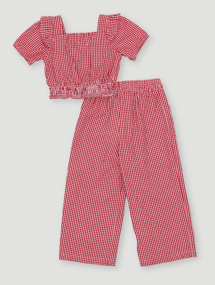 Pre- Girls Gingham Set - White/Red