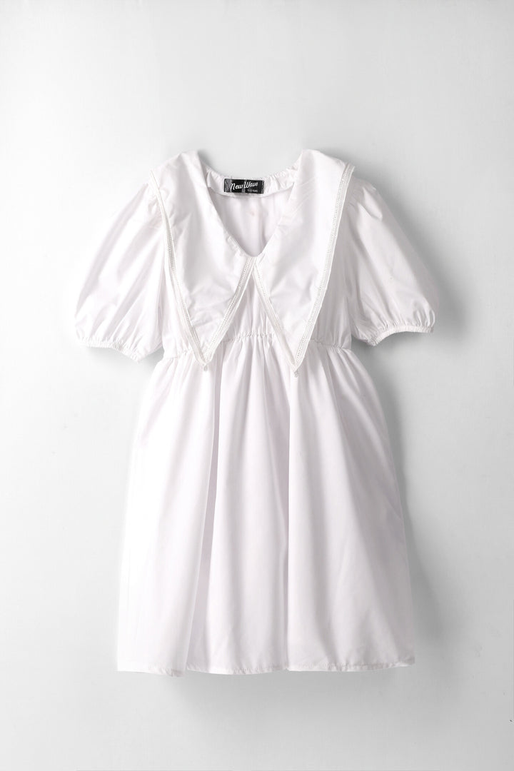 Girls Pepterpan Puff Sleeve Dress - White