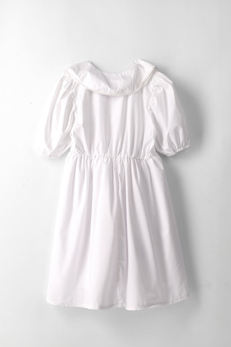 Girls Pepterpan Puff Sleeve Dress - White
