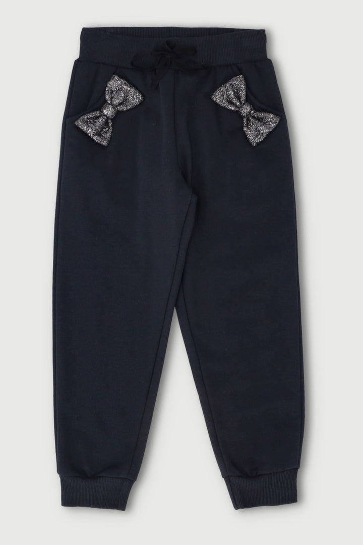 Pre-Girls Bow Trackpants with Pockets - Charcoal