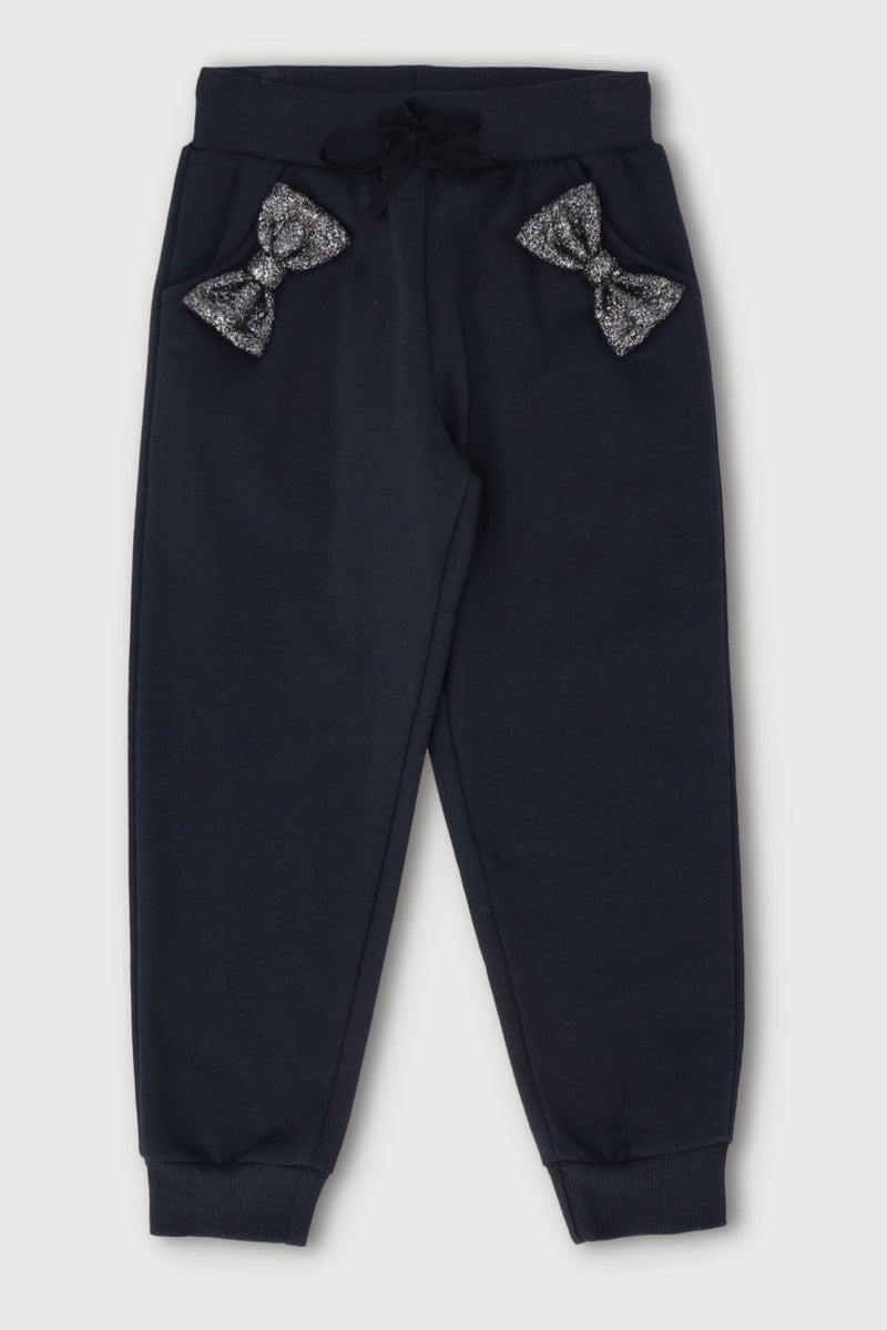 Pre-Girls Bow Trackpants with Pockets - Charcoal