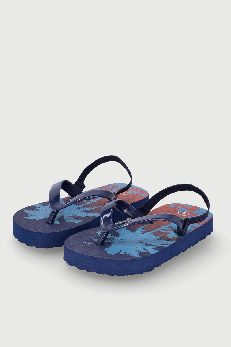 Pre-Boys Tropical Print Thong Sandal - Navy