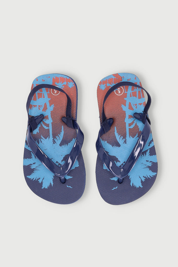 Pre-Boys Tropical Print Thong Sandal - Navy