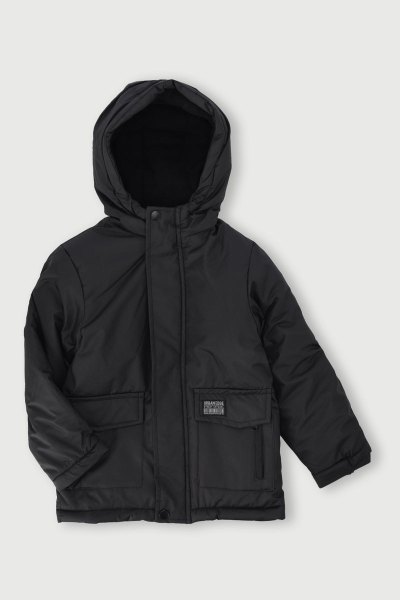 Pre-Boys Longer Length Parka Jacket - Black