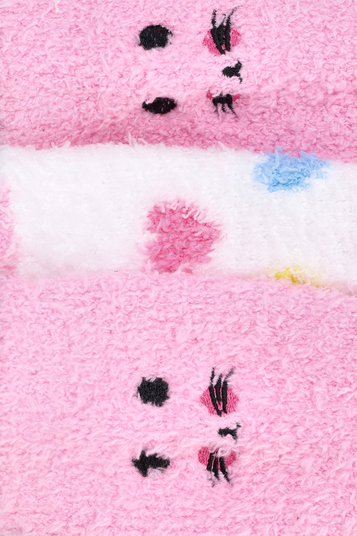 Pre-Girls Hearts Stripes 3D Fluffy Socks - Pink