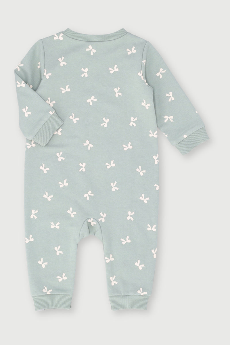Baby Girls Print Crew Brushed Romper - Sage