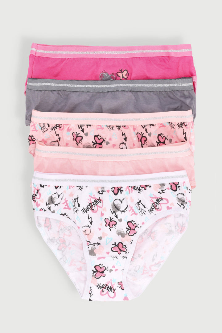 Pre-Girls 5 Pack Awesome Heart & Butterfly  Panties - Pink